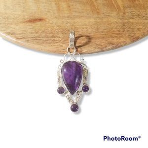 Amethyst Cabochon Pendant Sterling Silver Purple Natural Stone
